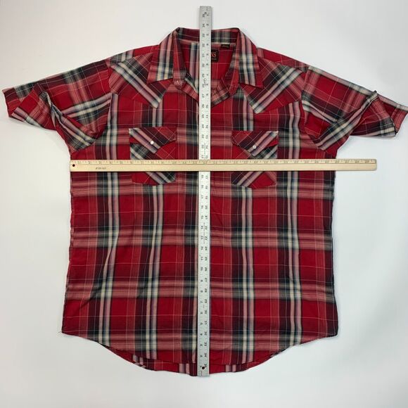 Plains Westernwear Shirt Mens XL Extra Large Red Snap Button Plaid Lightweight - Picture 6 of 12